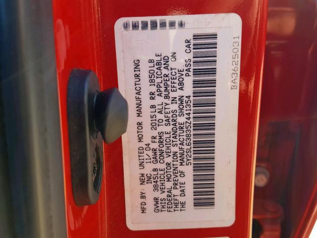 5Y2SL63835Z441354 - 2005 PONTIAC VIBE RED photo 10