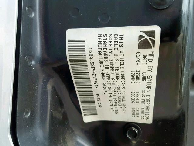 1G8AJ52F94Z173978 - 2004 SATURN ION LEVEL SILVER photo 10
