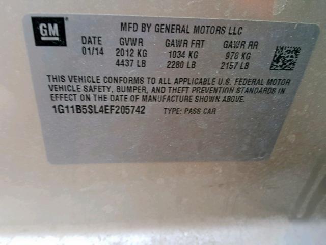 1G11B5SL4EF205742 - 2014 CHEVROLET MALIBU LS 米色 照片 10