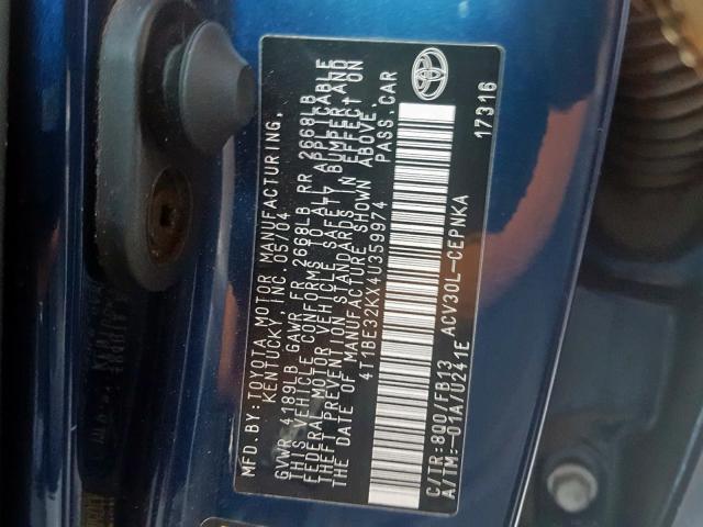 4T1BE32KX4U359974 - 2004 TOYOTA CAMRY LE  photo 10