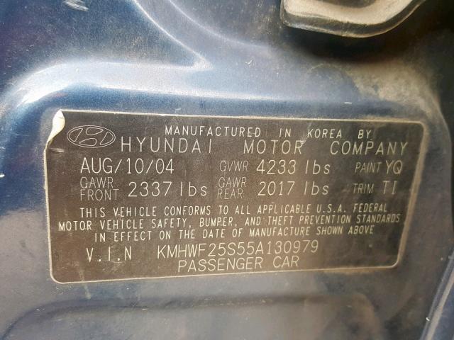 KMHWF25S55A130979 - 2005 HYUNDAI SONATA GL BLUE photo 10