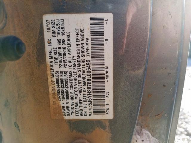 5J6YH28788L006495 - 2008 HONDA ELEMENT EX GRAY photo 10