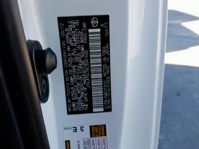 JTKJF5C76C3041642 - 2012 TOYOTA SCION TC WHITE photo 10