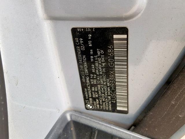 4USCH9339XLG01686 - 1999 BMW Z3 2.3 SILVER photo 10