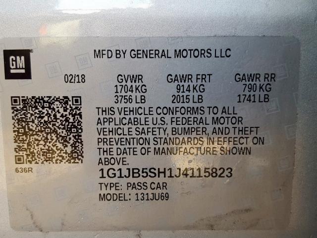 1G1JB5SH1J4115823 - 2018 CHEVROLET SONIC LS  照片 10