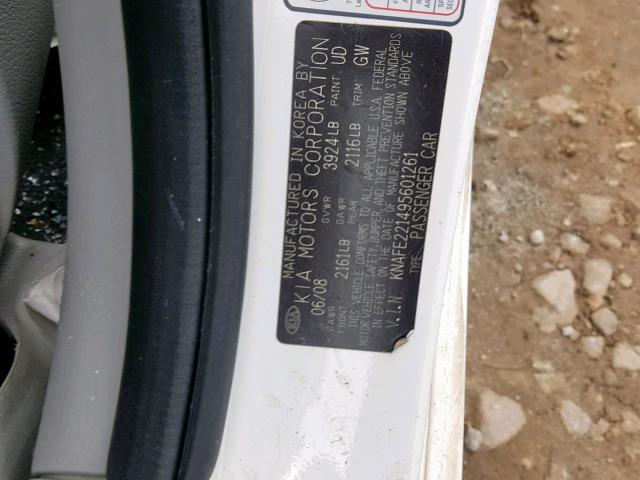 KNAFE221495601261 - 2009 KIA SPECTRA EX WHITE photo 10