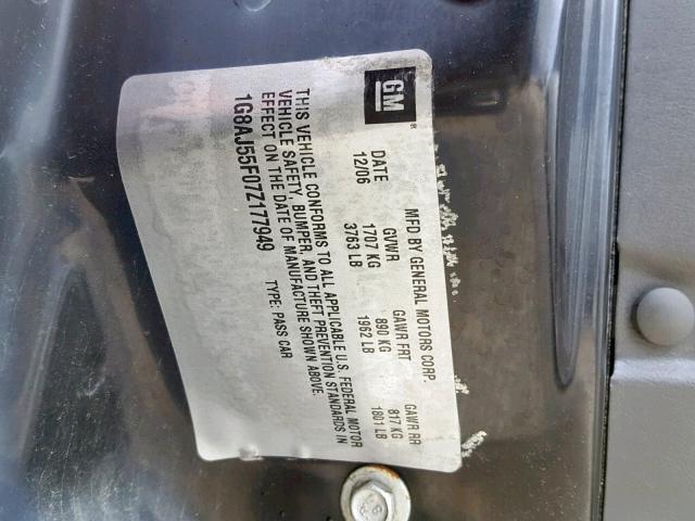 1G8AJ55F07Z177949 - 2007 SATURN ION LEVEL SILVER photo 10