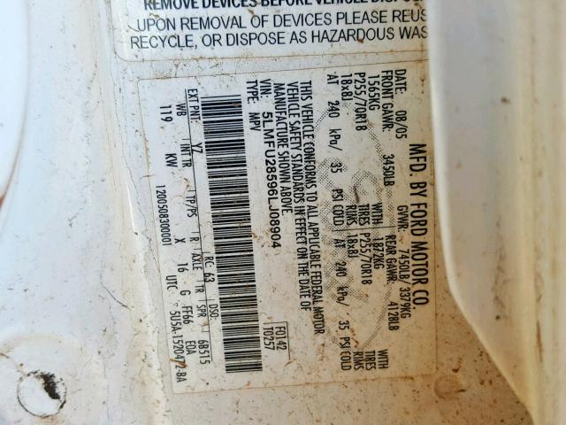 5LMFU28596LJ08904 - 2006 LINCOLN NAVIGATOR WHITE photo 10