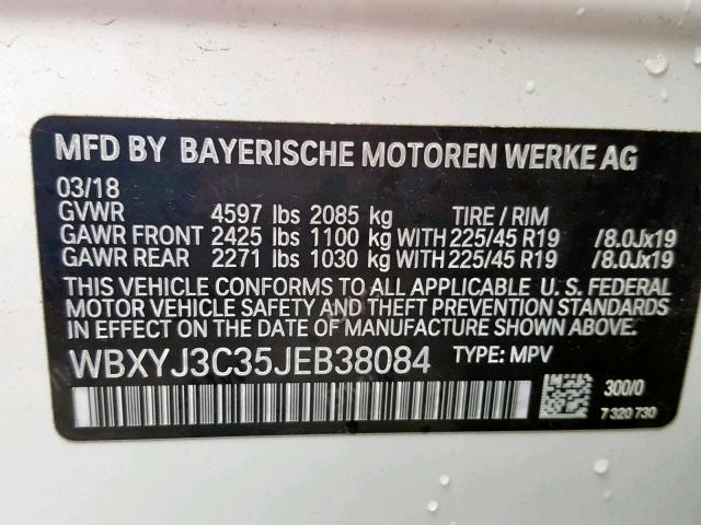 WBXYJ3C35JEB38084 - 2018 BMW X2 SDRIVE2 WHITE photo 10