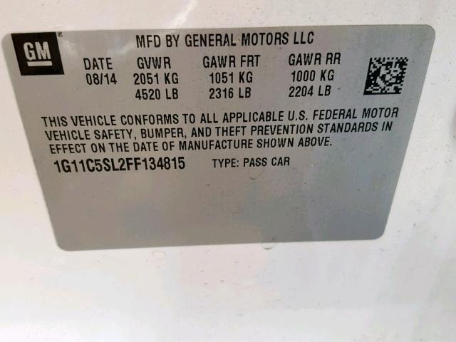 1G11C5SL2FF134815 - 2015 CHEVROLET MALIBU 1LT WHITE photo 10