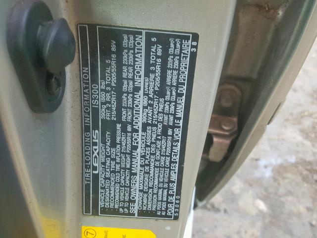 JTHBD192120059339 - 2002 LEXUS IS 300 SILVER photo 10