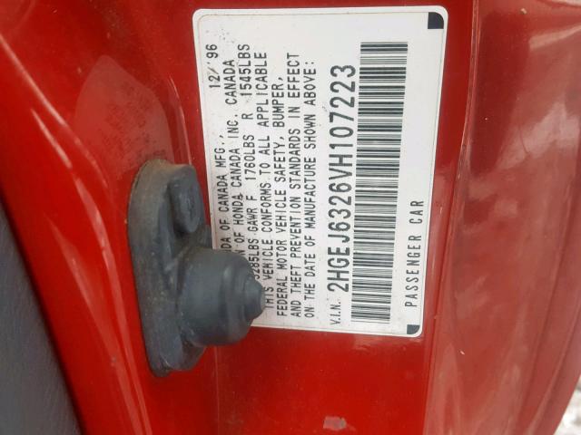 2HGEJ6326VH107223 - 1997 HONDA CIVIC CX RED photo 10