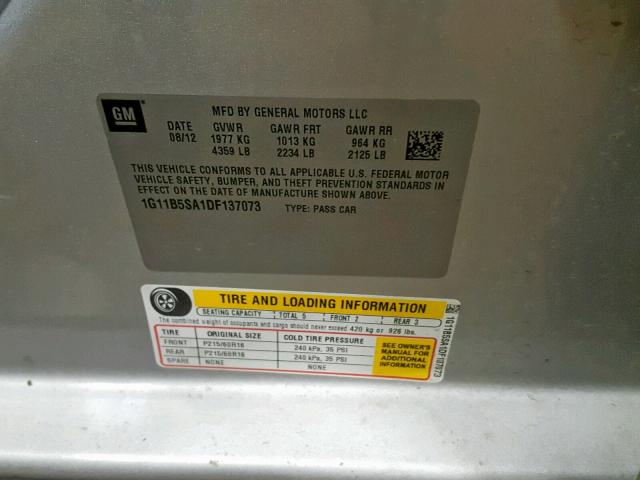 1G11B5SA1DF137073 - 2013 CHEVROLET MALIBU LS SILVER photo 10