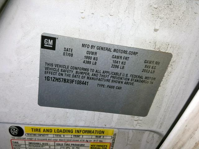 1G1ZH57BX9F108441 - 2009 CHEVROLET MALIBU 1LT 白色 照片 10