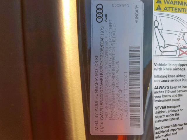 TRUB1AFK6F1000341 - 2015 AUDI TTS GRAY photo 10