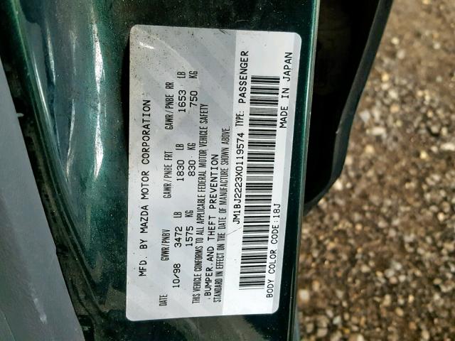 JM1BJ2223X0119574 - 1999 MAZDA PROTEGE DX GREEN photo 10