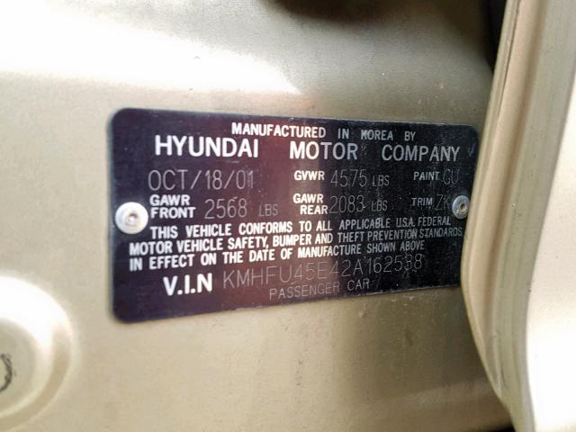 KMHFU45E42A162538 - 2002 HYUNDAI XG 350 GOLD photo 10