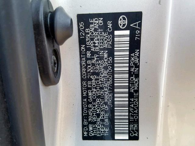 JTKDE177860109156 - 2006 TOYOTA SCION TC SILVER photo 10