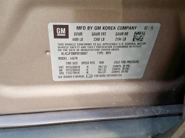 KL4CJFSB8FB158007 - 2015 BUICK ENCORE CON BROWN photo 10