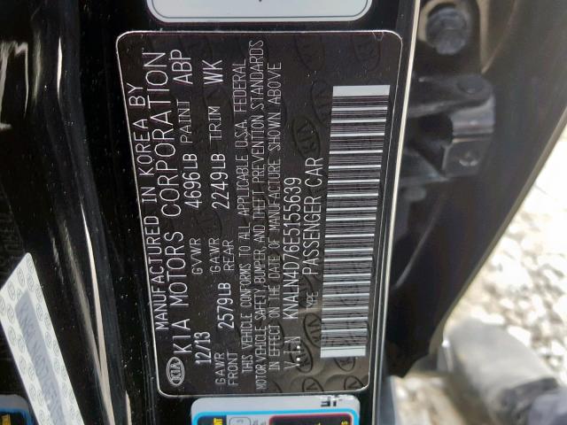 KNALN4D76E5155639 - 2014 KIA CADENZA PR BLACK photo 10