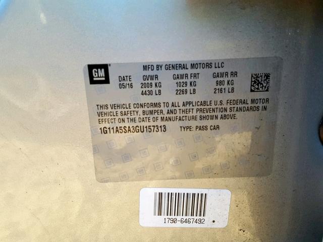 1G11A5SA3GU157313 - 2016 CHEVROLET MALIBU LIM 灰色 照片 10