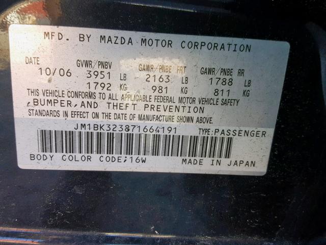 JM1BK323871664191 - 2007 MAZDA 3 S BLACK photo 10