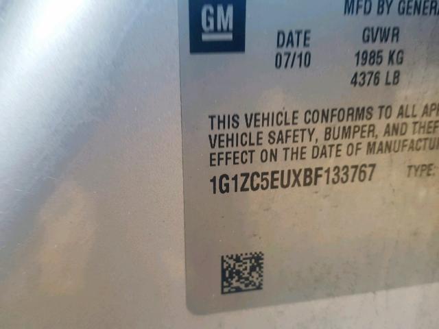 1G1ZC5EUXBF133767 - 2011 CHEVROLET MALIBU 1LT SILVER photo 10