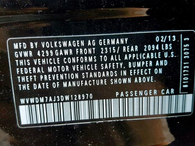 WVWDM7AJ3DW128970 - 2013 VOLKSWAGEN GOLF 黑色 照片 10