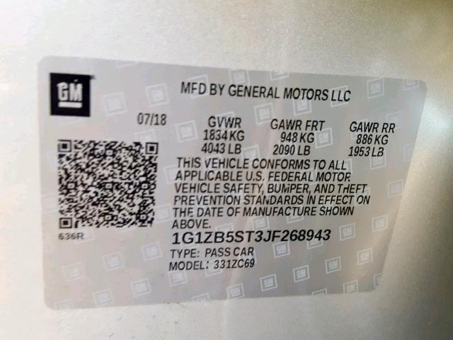 1G1ZB5ST3JF268943 - 2018 CHEVROLET MALIBU LS Gümüş foto 10