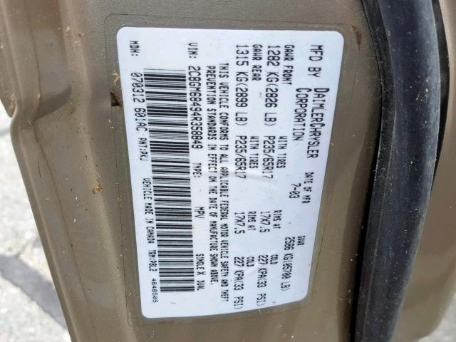 2C8GM68494R358849 - 2004 CHRYSLER PACIFICA GOLD photo 10