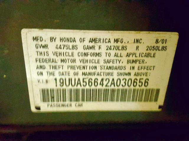 19UUA56642A030656 - 2002 ACURA 3.2TL GRAY photo 10