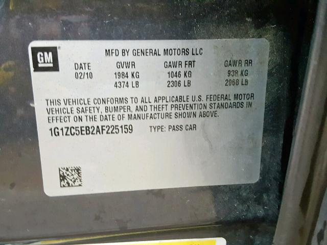 1G1ZC5EB2AF225159 - 2010 CHEVROLET MALIBU 1LT CHARCOAL photo 10