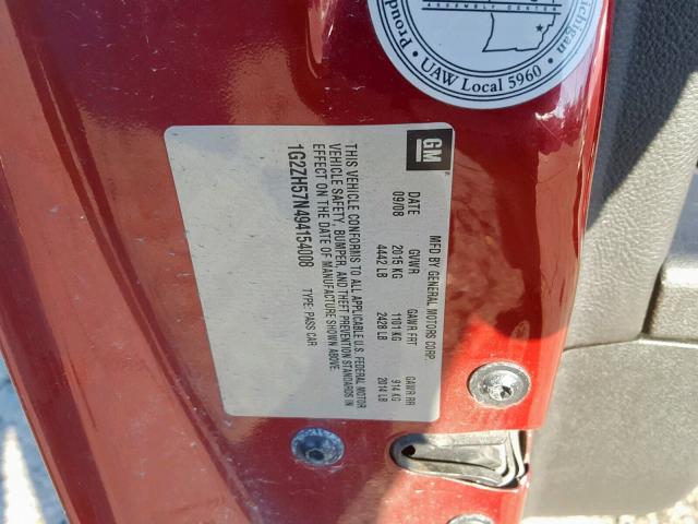 1G2ZH57N494154008 - 2009 PONTIAC G6 GT RED photo 10