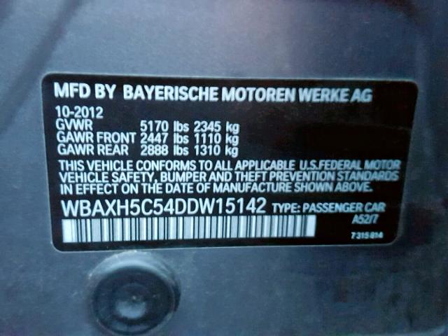 WBAXH5C54DDW15142 - 2013 BMW 528 XI GRAY photo 10