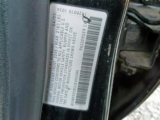 WVWPD63B33E404985 - 2003 VOLKSWAGEN PASSAT GLS BLACK photo 10