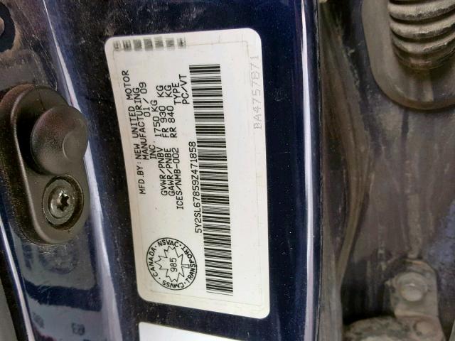 5Y2SL67859Z471858 - 2009 PONTIAC VIBE BLUE photo 10