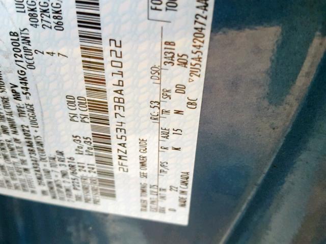 2FMZA53473BA61022 - 2003 FORD WINDSTAR S BLUE photo 10