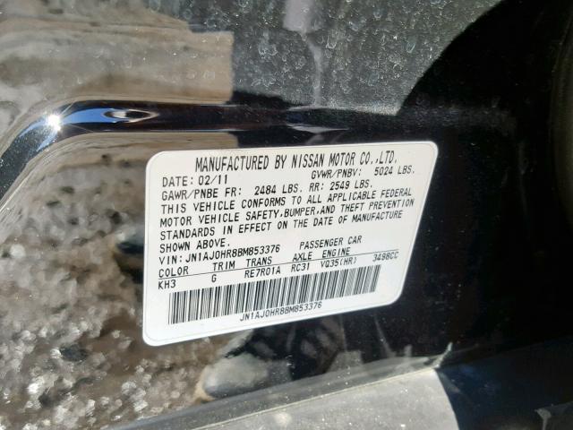 JN1AJ0HR8BM853376 - 2011 INFINITI EX35 BASE BLACK photo 10