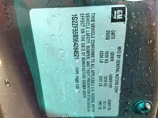 1G2ZF55B564284521 - 2006 PONTIAC G6 SE GRAY photo 10