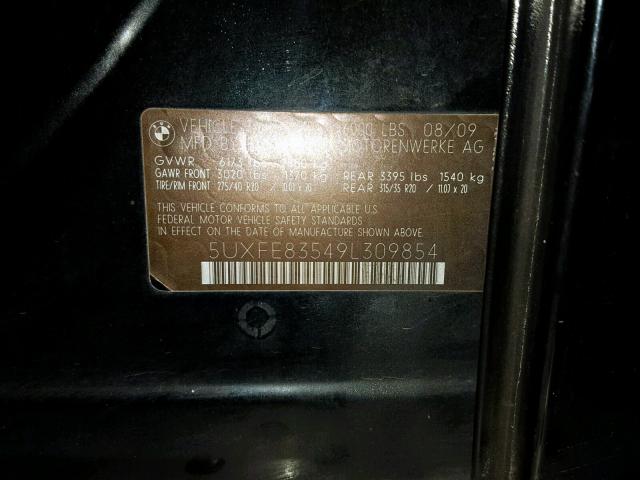 5UXFE83549L309854 - 2009 BMW X5 XDRIVE4 黑色 照片 10