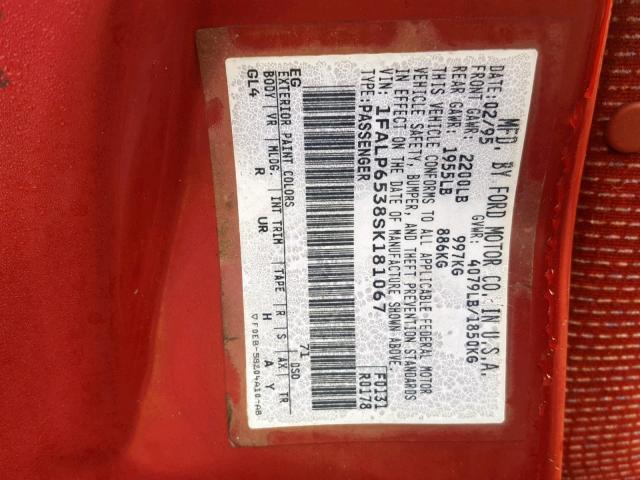 1FALP6538SK181067 - 1995 FORD CONTOUR GL ბურგუნდია ფოტო 10