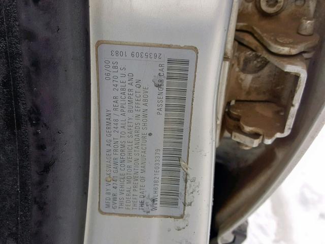 WVWLH63B21E033379 - 2001 VOLKSWAGEN PASSAT GLX 银色 照片 10