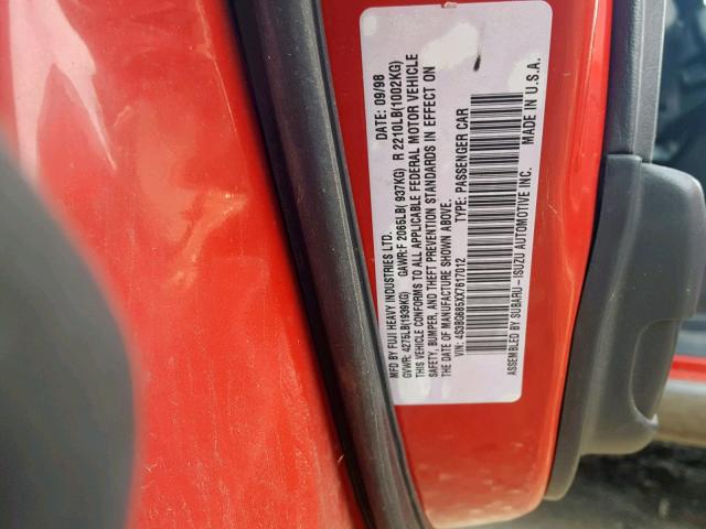 4S3BG685XX7617012 - 1999 SUBARU LEGACY OUT RED photo 10