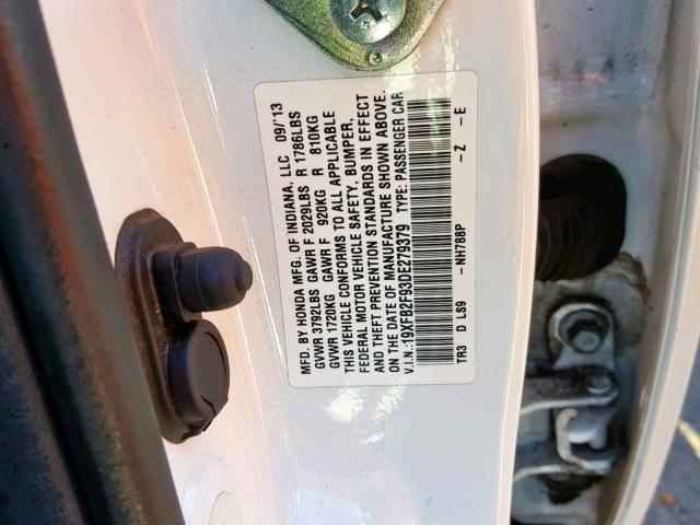 19XFB2F93DE279379 - 2013 HONDA CIVIC EXL WHITE photo 10