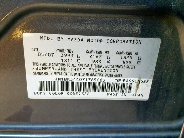 JM1BK344071765683 - 2007 MAZDA 3 HATCHBAC BLUE photo 10