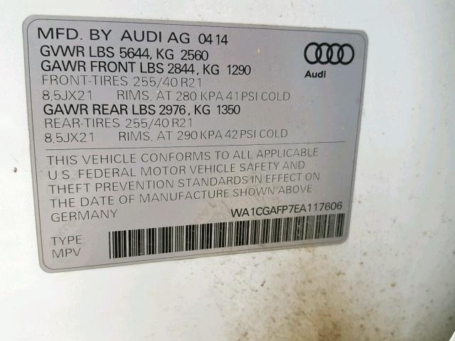 WA1CGAFP7EA117606 - 2014 AUDI SQ5 PREMIU WHITE photo 10