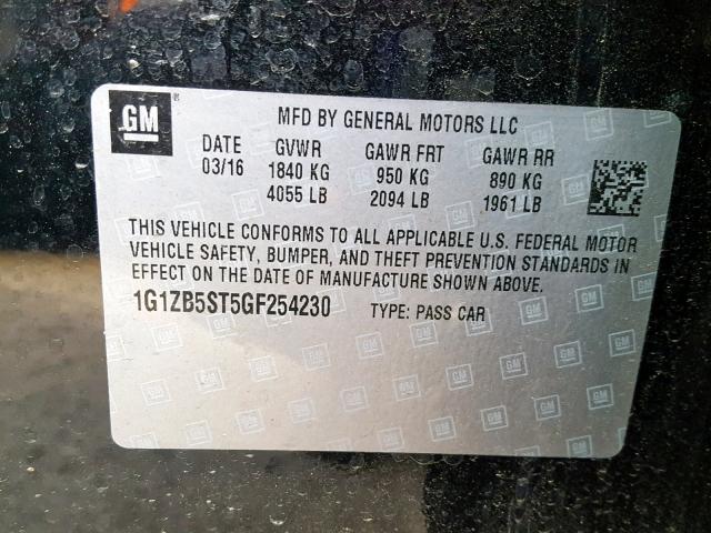 1G1ZB5ST5GF254230 - 2016 CHEVROLET MALIBU LS BLACK photo 10