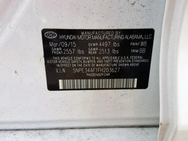 5NPE34AF1FH203627 - 2015 HYUNDAI SONATA SPO WHITE photo 10