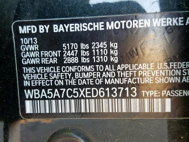 WBA5A7C5XED613713 - 2014 BMW 528 XI BLACK photo 10