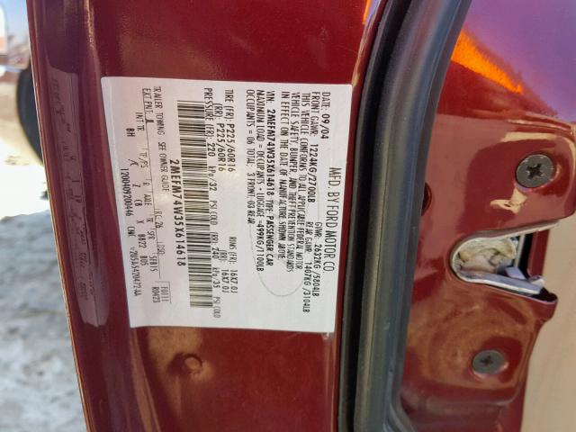 2MEFM74W35X614618 - 2005 MERCURY GRAND MARQ BURGUNDY photo 10